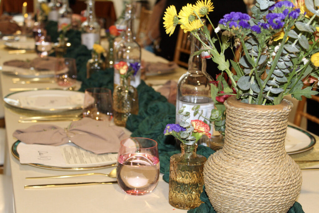 a floral dinner table scape