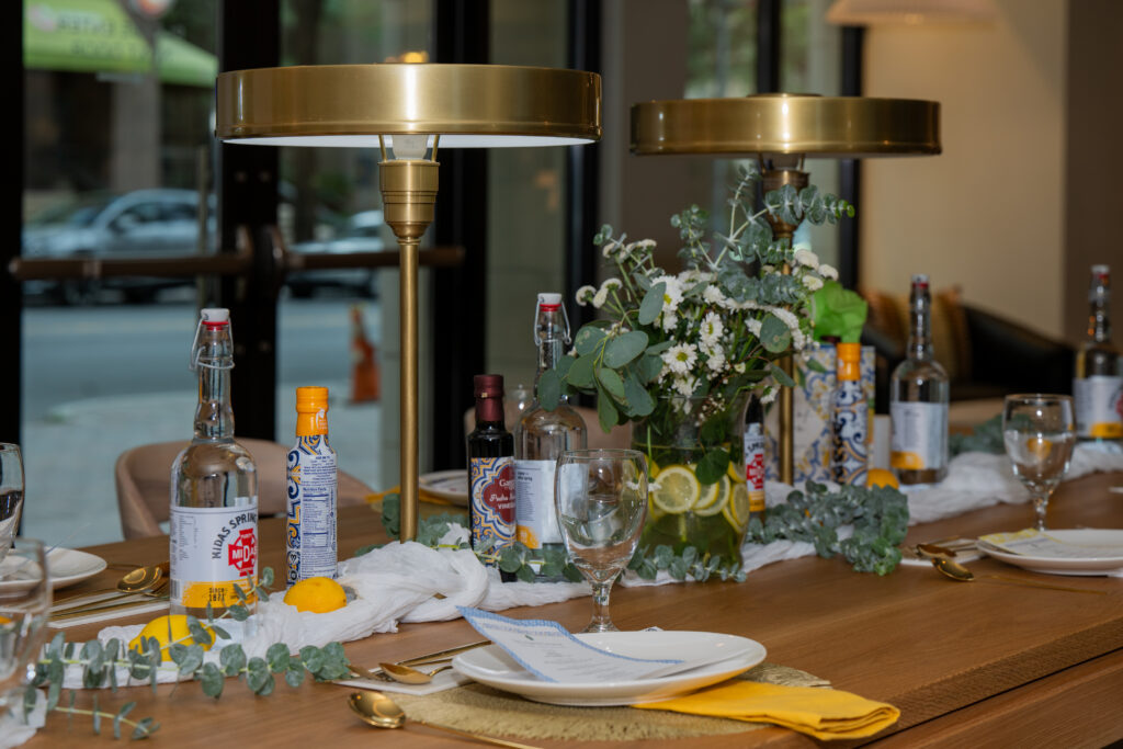luxury dinner table scape with lemon and eucalyptus